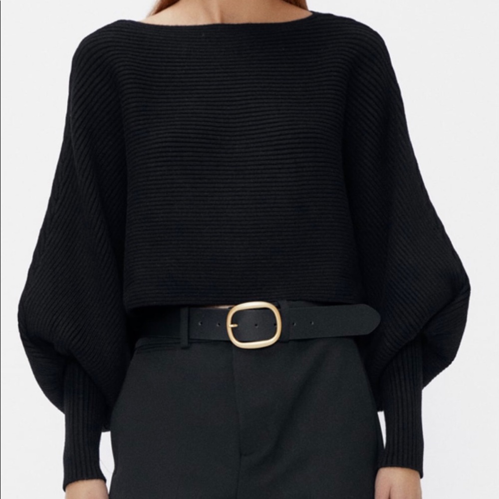 ZARA Ribbed Balloon-Sleeve Sweater NWT